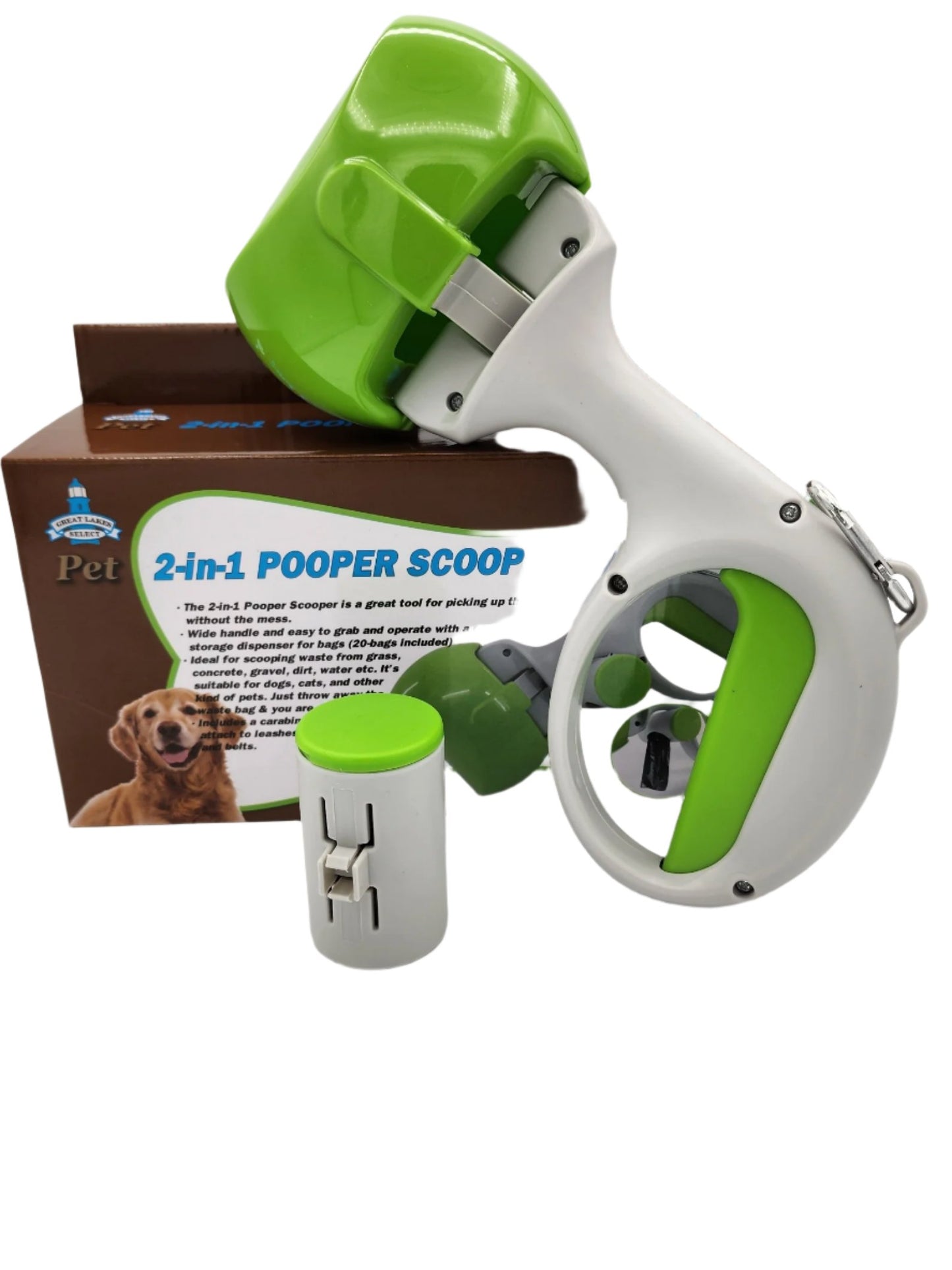 Portable Pet Pooper Scooper 2 in 1 with 20 bags carabiner
