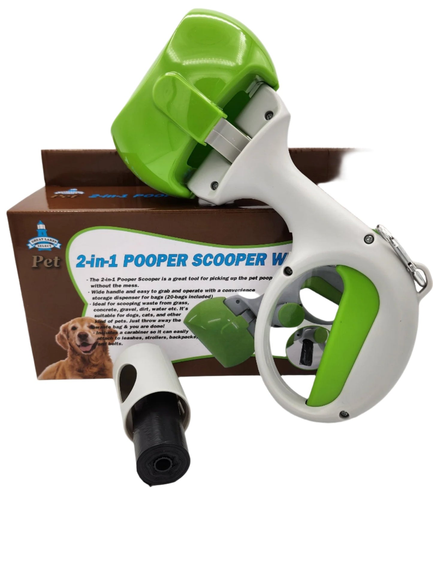 Portable Pet Pooper Scooper 2 in 1 with 20 bags carabiner