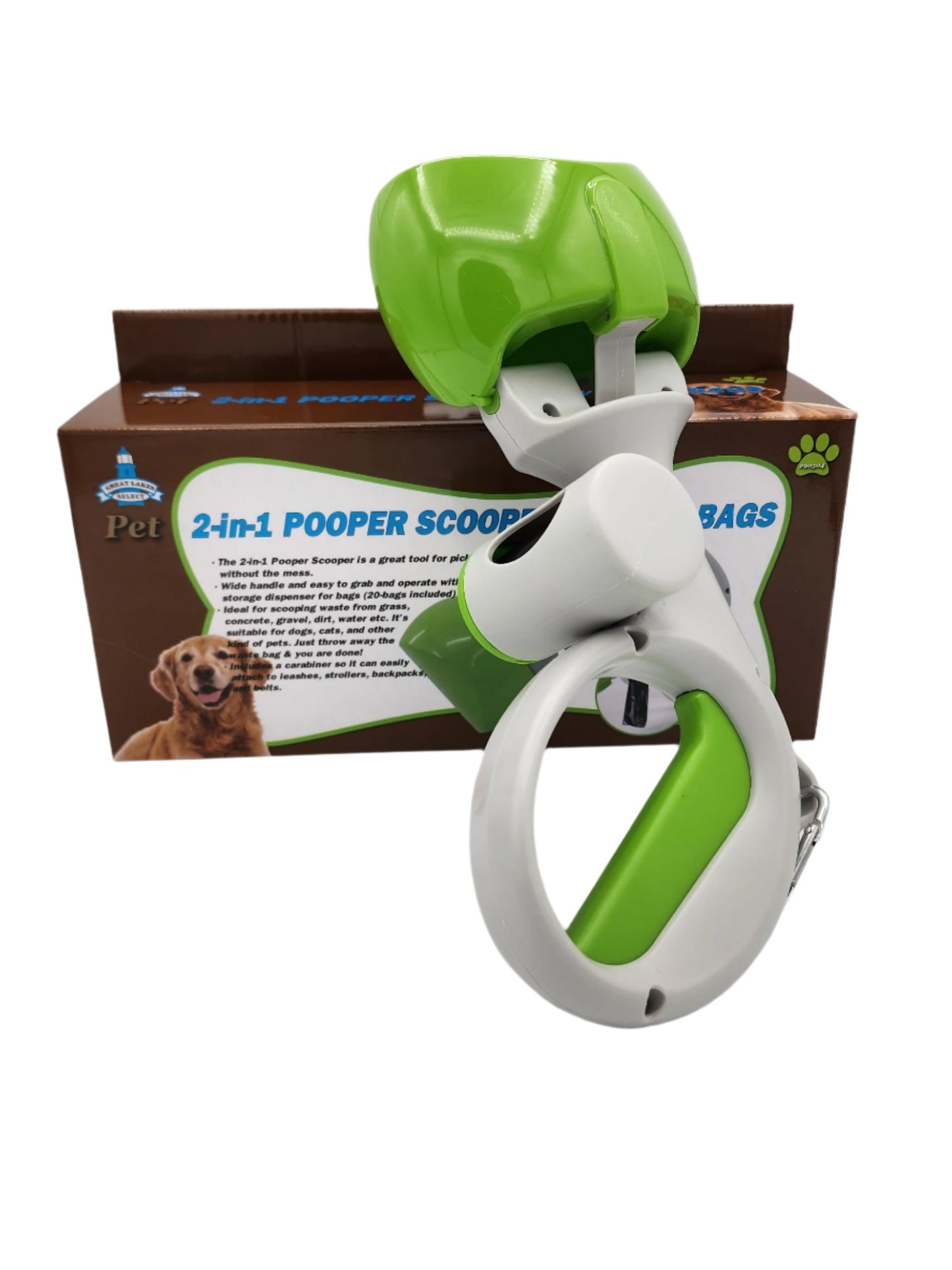 Portable Pet Pooper Scooper 2 in 1 with 20 bags carabiner