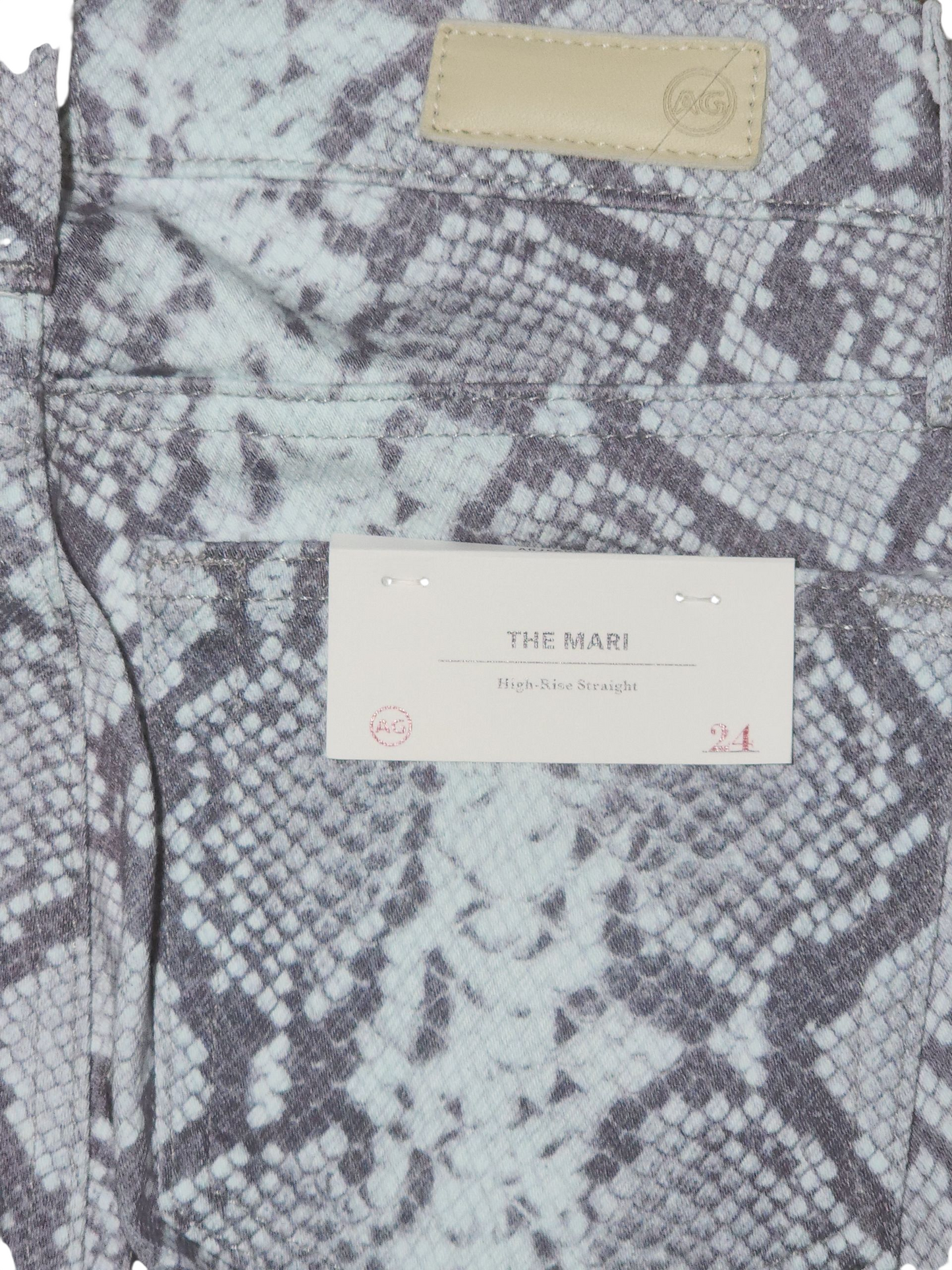 Jeans AG The Mari Snake Print High Rise Straight, Size 24 W Blue Color