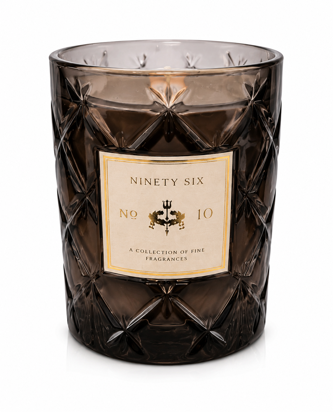 Decorative candle with a label on a white background