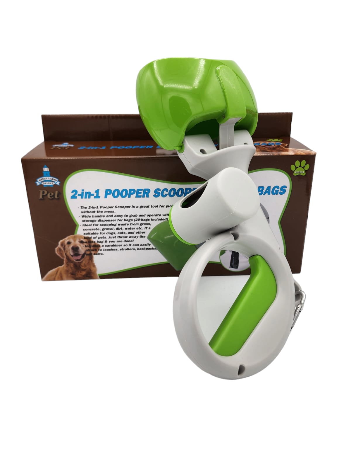 Portable Pet Pooper Scooper 2 in 1 with 20 bags carabiner