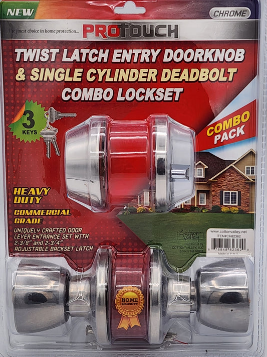 Twist latch entry doorknob
Single cylinder deadbolt
Combo lockset
Protouch brand
Door security
Keyed entry lock
Residential door hardware
Durable construction
Home safety
Easy installation