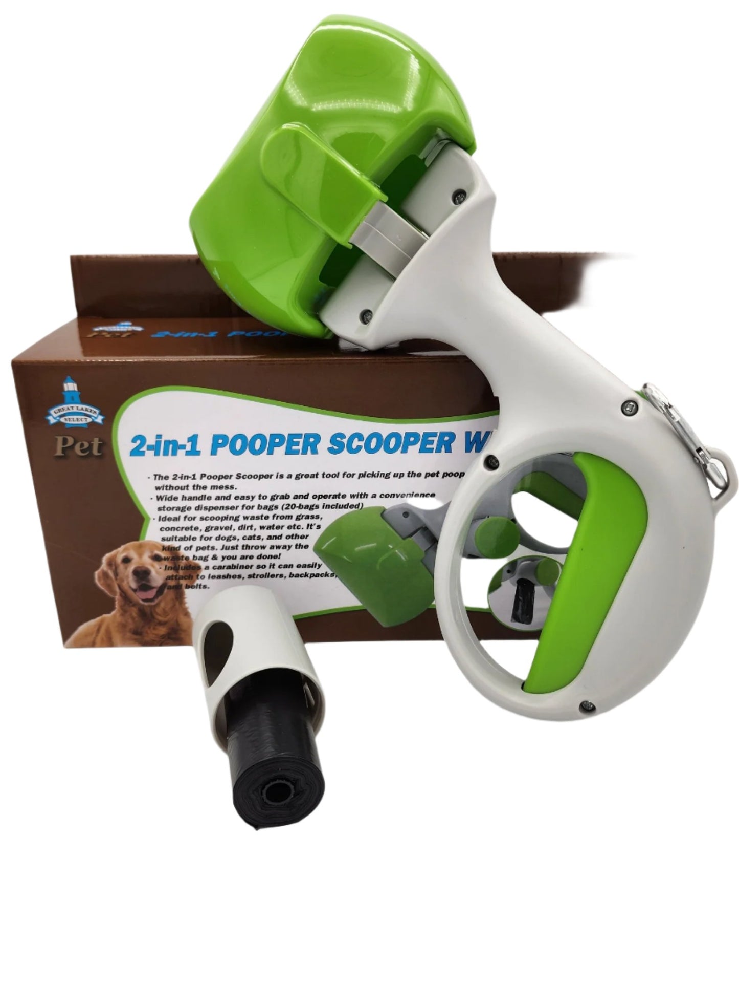 Portable Pet Pooper Scooper 2 in 1  with 20 bags carabiner