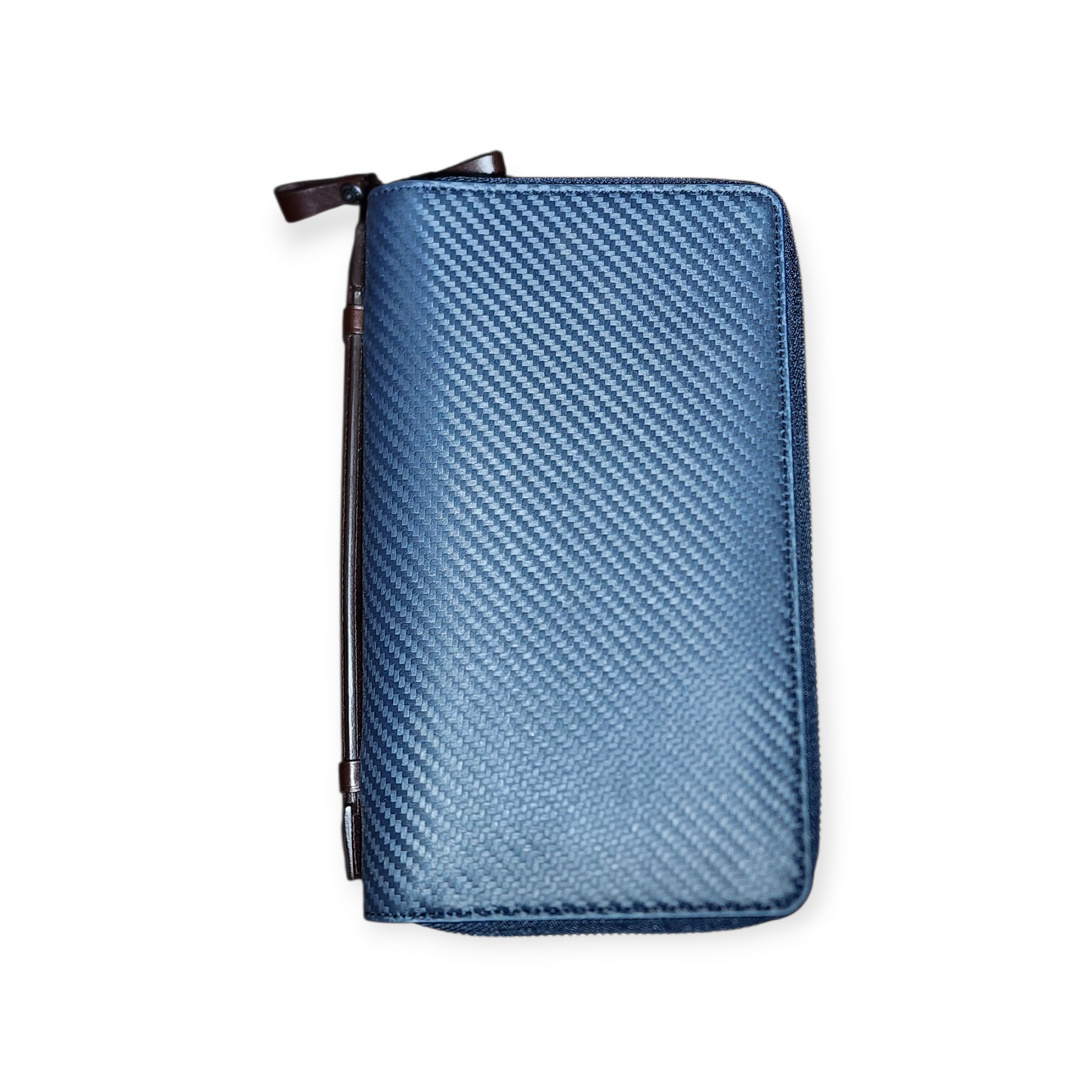 Authentic Dunhill Navy Blue Chassis Leather Double-Zip Organizer Pouch Wallet