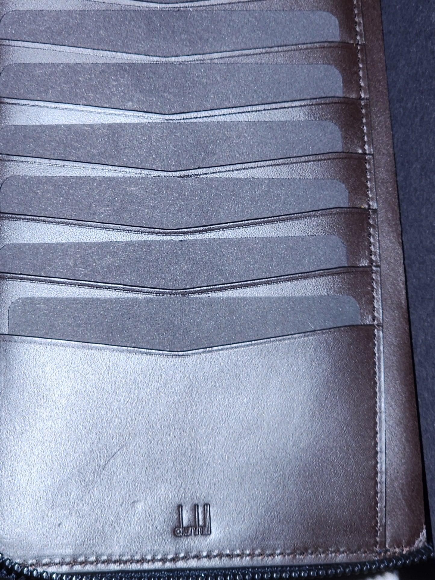 Authentic Dunhill Navy Blue Chassis Leather Double-Zip Organizer Pouch Wallet