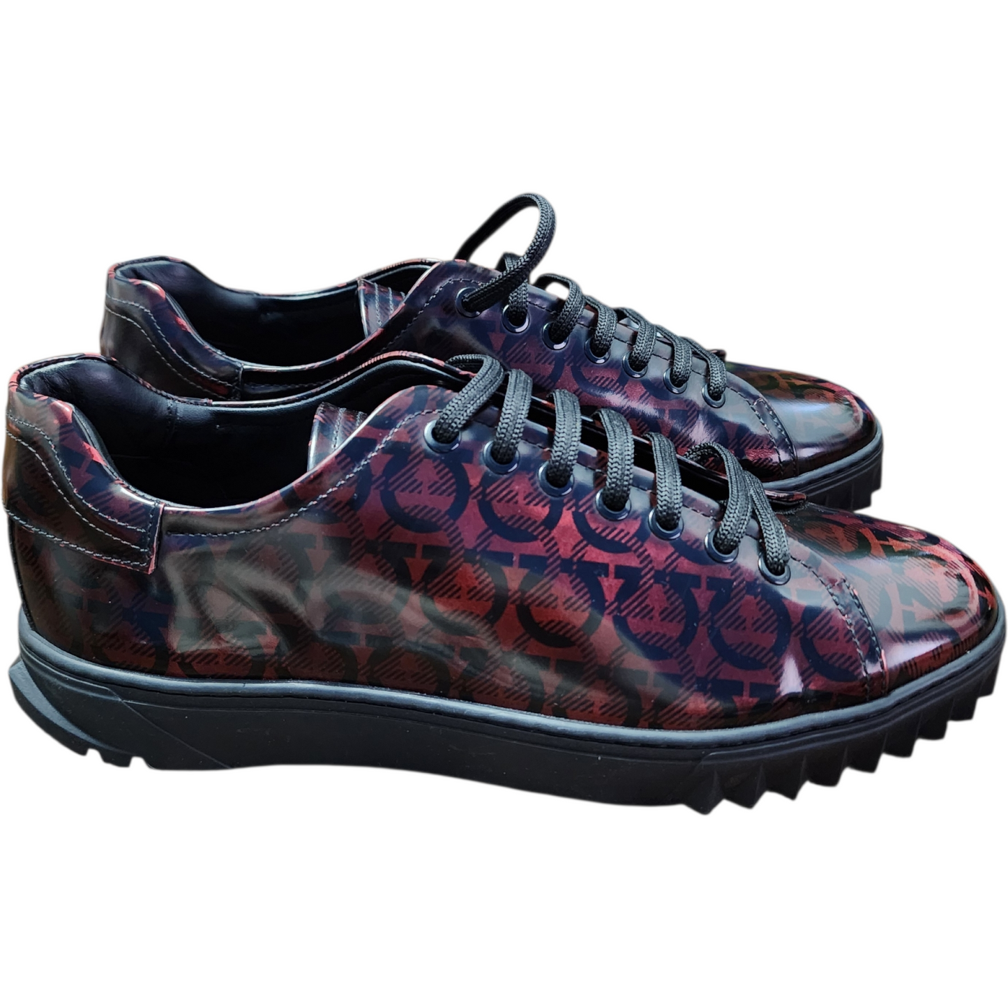 Salvatore Ferragamo Cube Gancini Lace-Up Shoes – Men’s US 7 (Burgundy & Black)