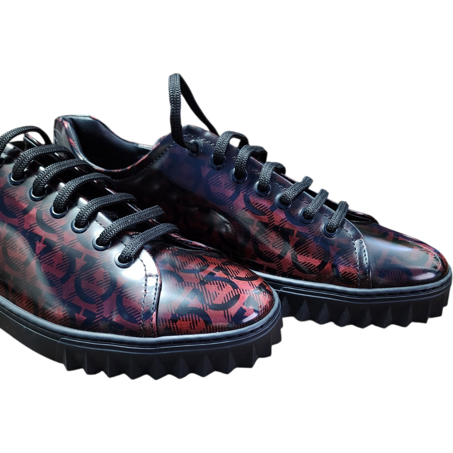 Salvatore Ferragamo Cube Gancini Lace-Up Shoes – Men’s US 7 (Burgundy & Black)