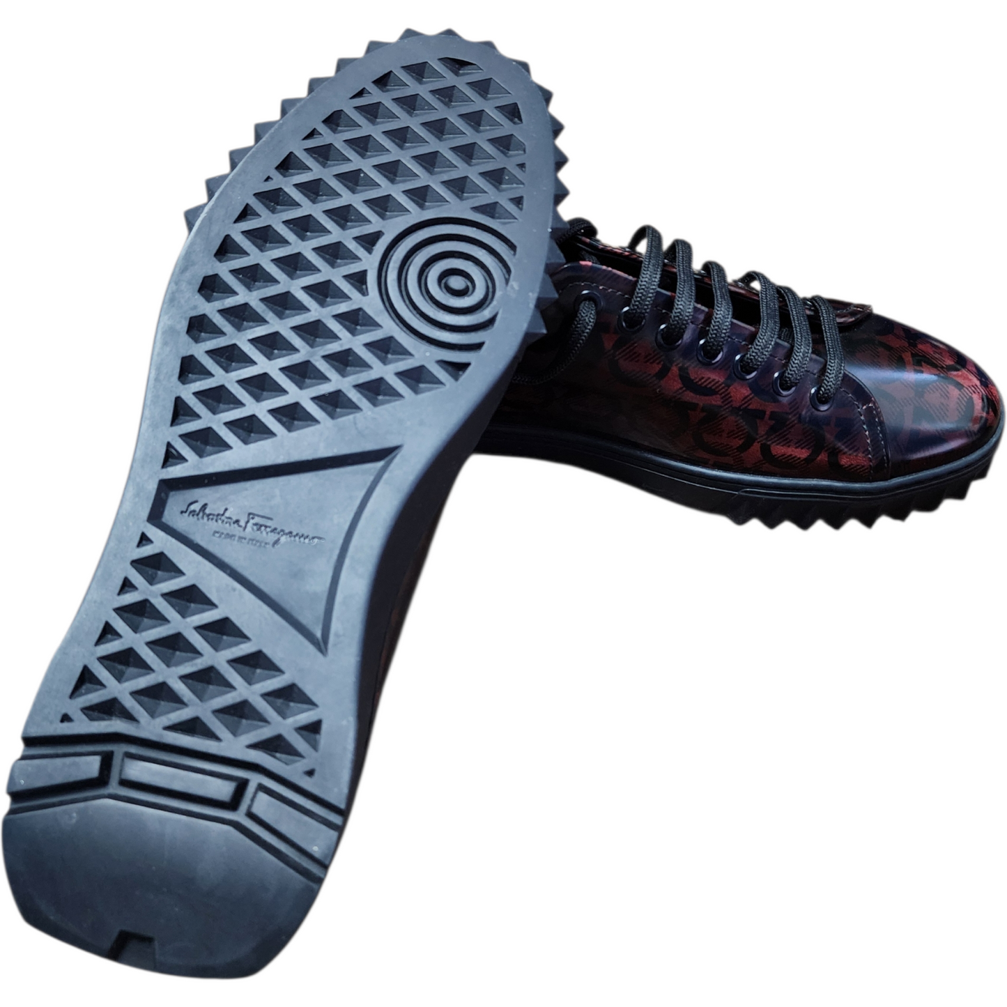 Salvatore Ferragamo Cube Gancini Lace-Up Shoes – Men’s US 7 (Burgundy & Black)