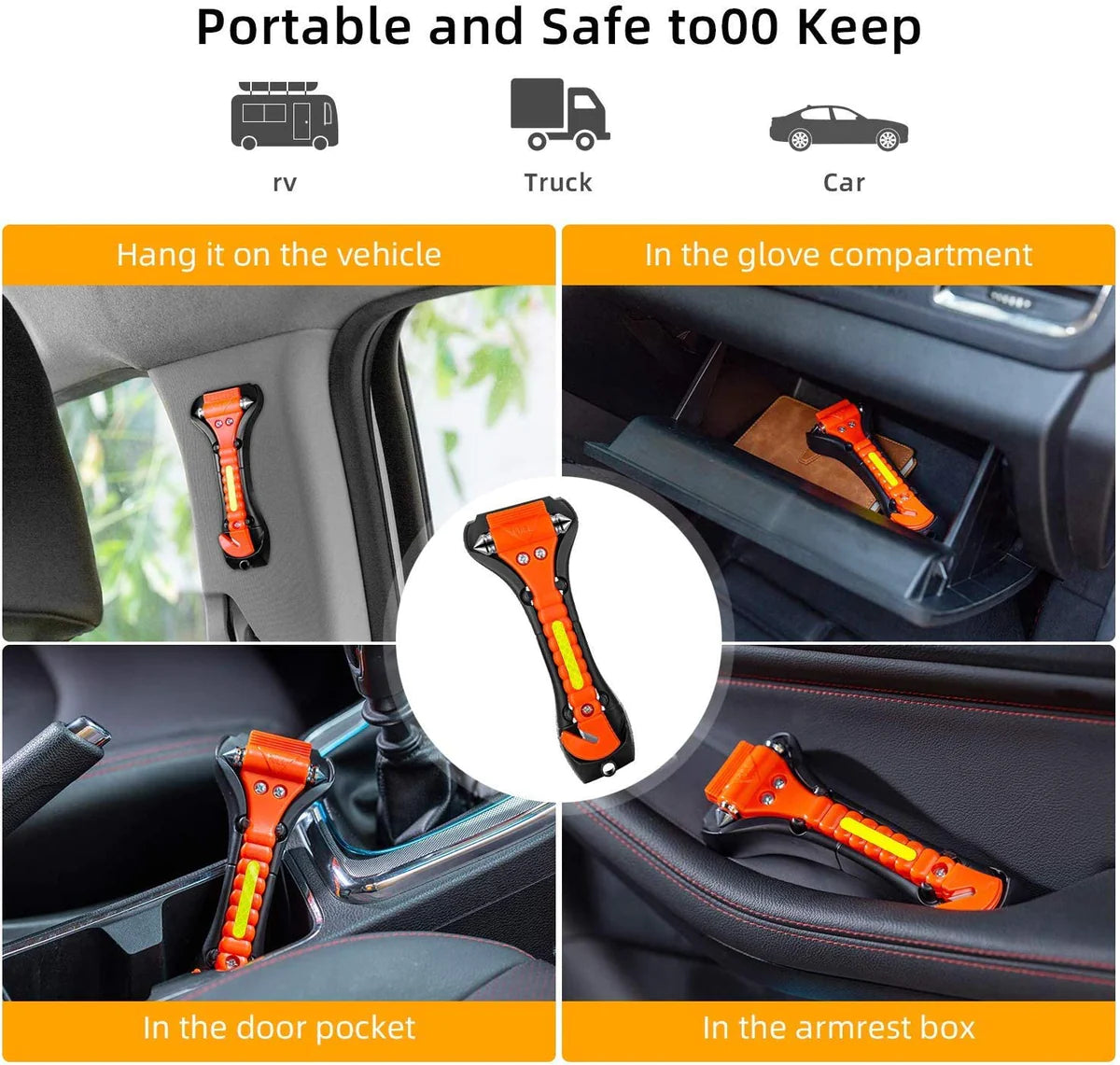 Car safety hammer
Emergency escape tool
Window breaker
Seat belt cutter
Auto emergency tool
Life-saving device
Vehicle safety tool
Glass breaker
Rescue tool
Compact design