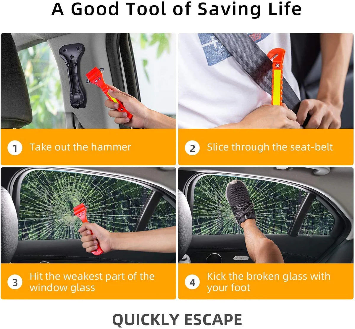 Car Safety Hammer Emergency Escape Tool Window Hammer Break & Seat Belt Cutter.