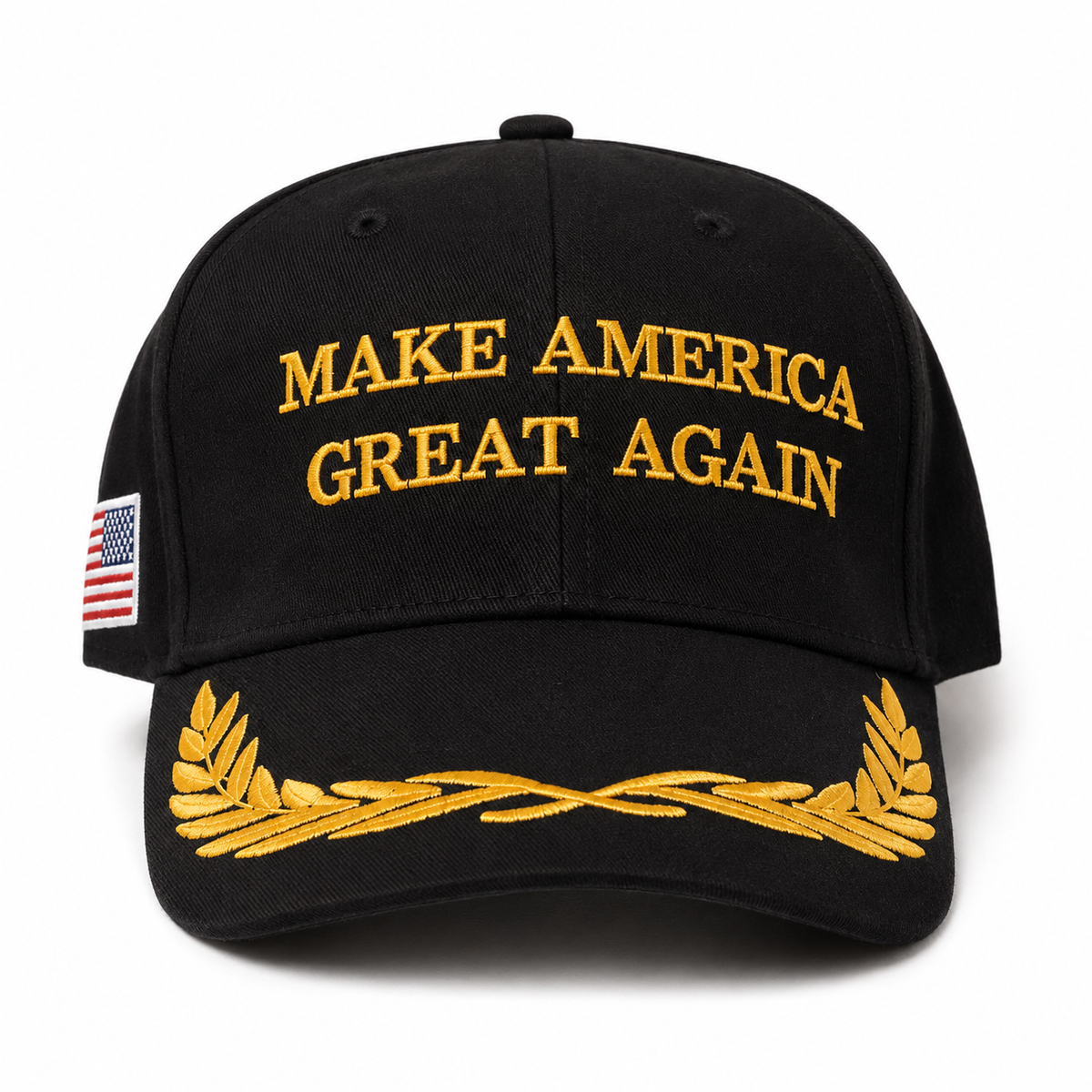 MAGA Make America Great Again Red Baseball Cap Gold Embroidered USA Flag Hat