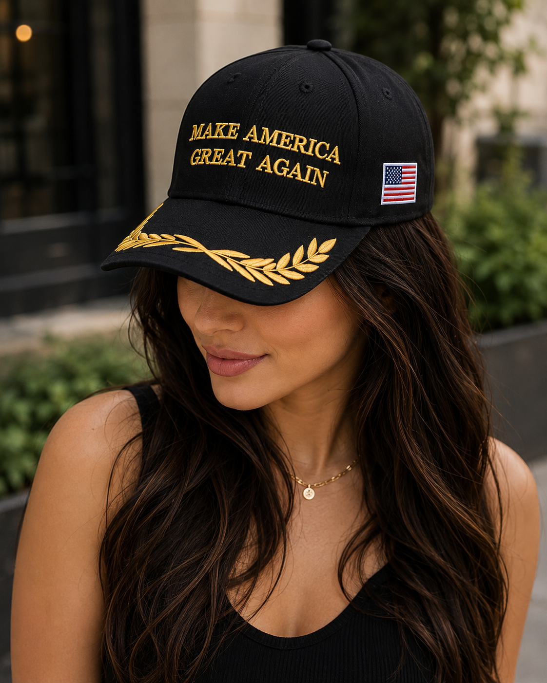 MAGA Make America Great Again Red Baseball Cap Gold Embroidered USA Flag Hat