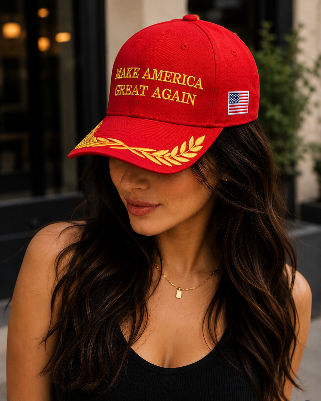 MAGA Make America Great Again Red Baseball Cap Gold Embroidered USA Flag Hat