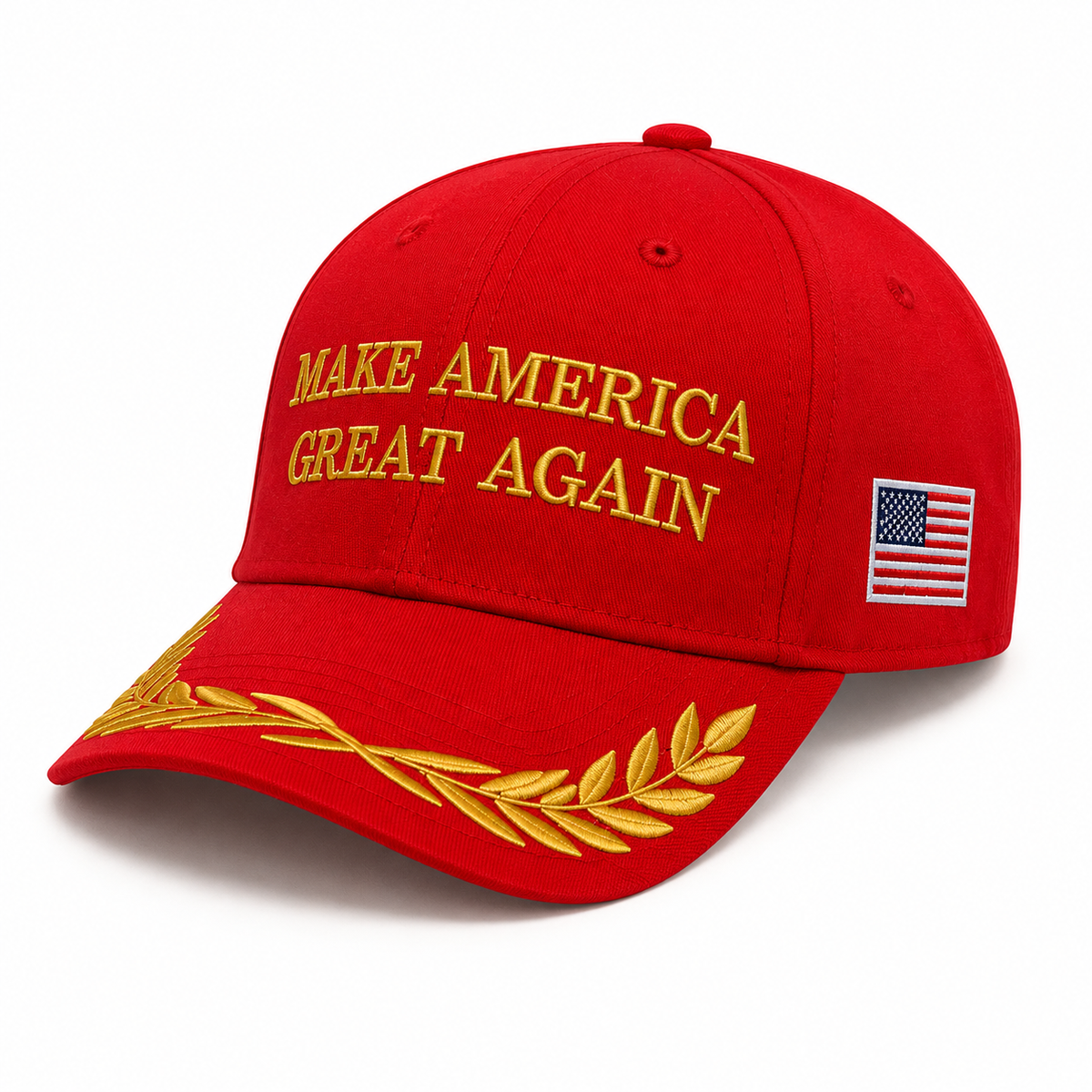 MAGA Make America Great Again Red Baseball Cap Gold Embroidered USA Flag Hat