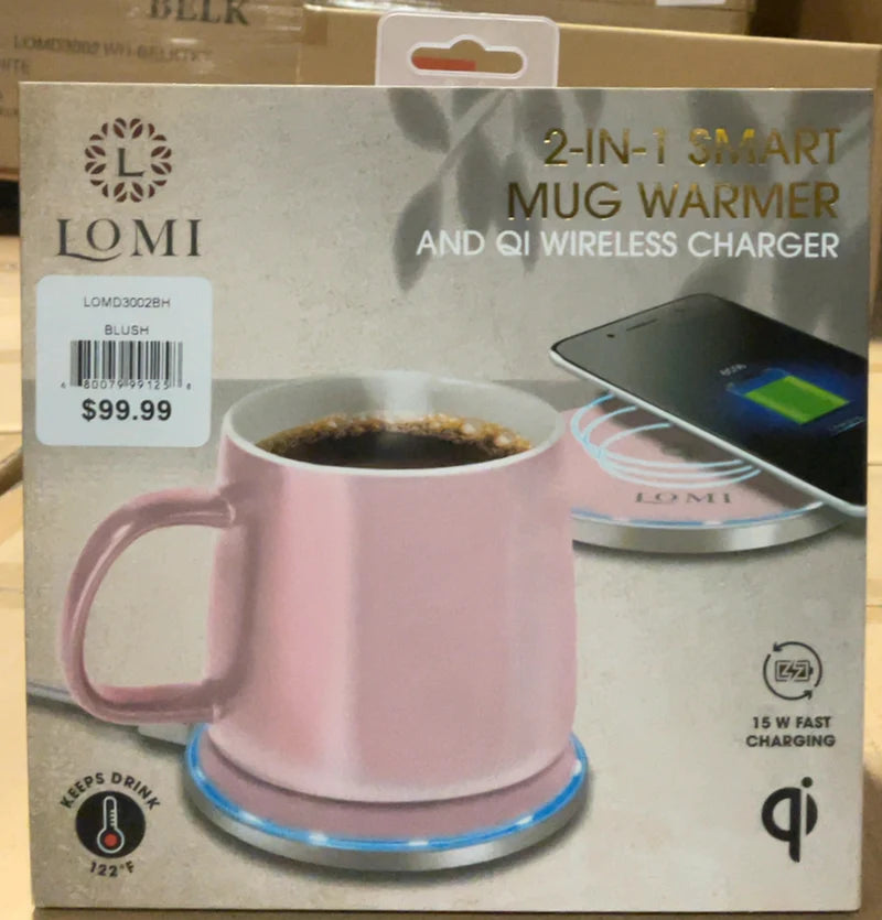 Lomi 2 in 1 Smart Mug Warmer and QI Wireless Charger (Pink Color)