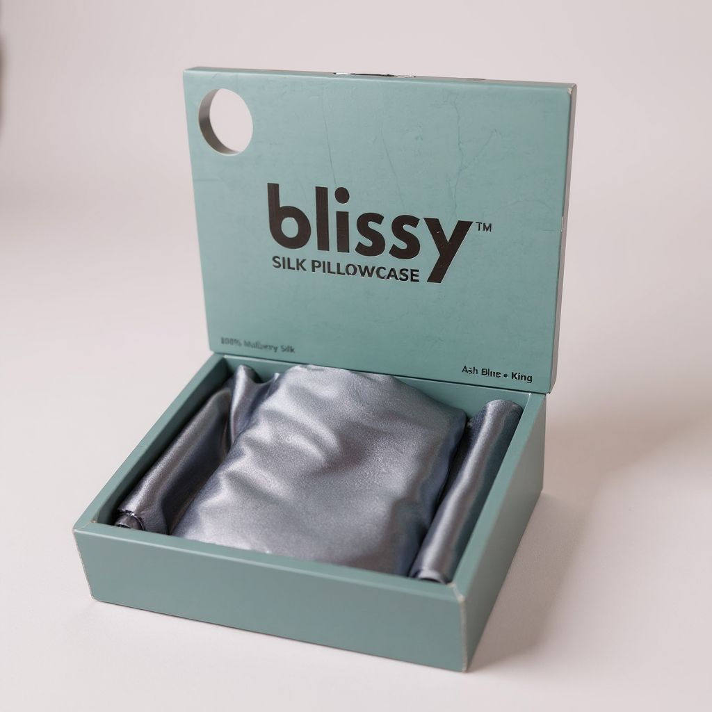 Silk pillowcase in a 'blissy' box on a white background