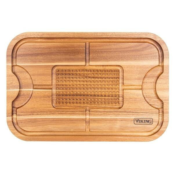 Viking Acacia Carving and Cutting Board with 3-Piece Stainless Steel Carving Set