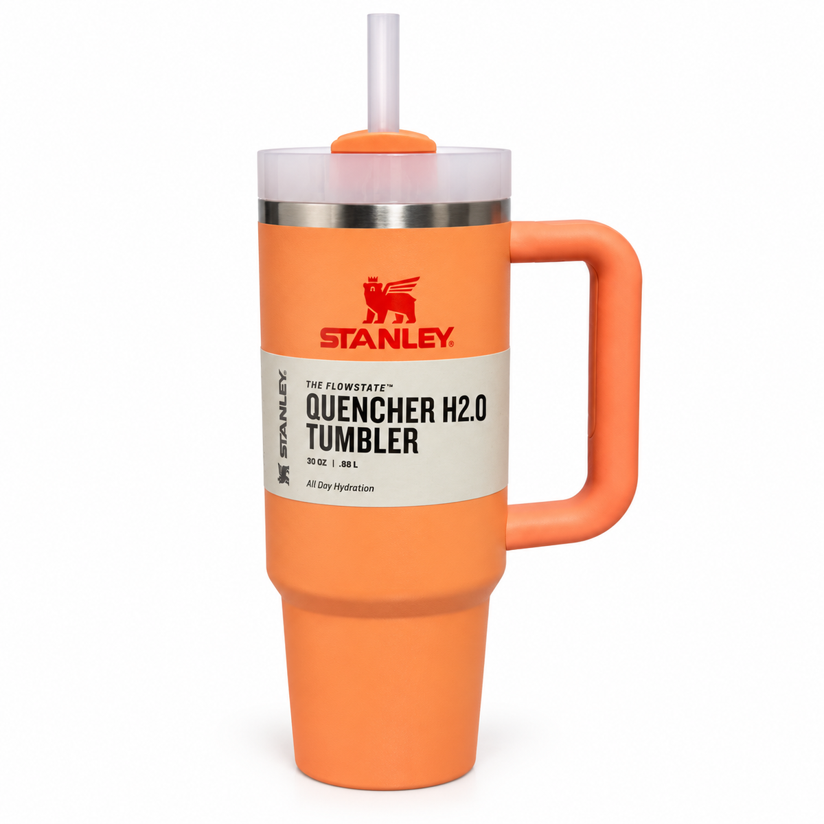 Orange Stanley Quencher H2.0 30 oz tumbler front view