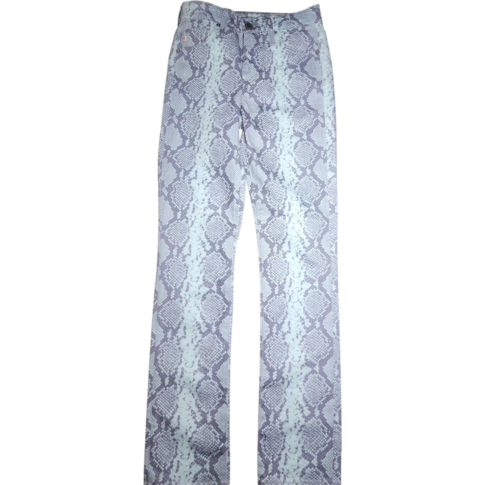 Snake print pants on a white background