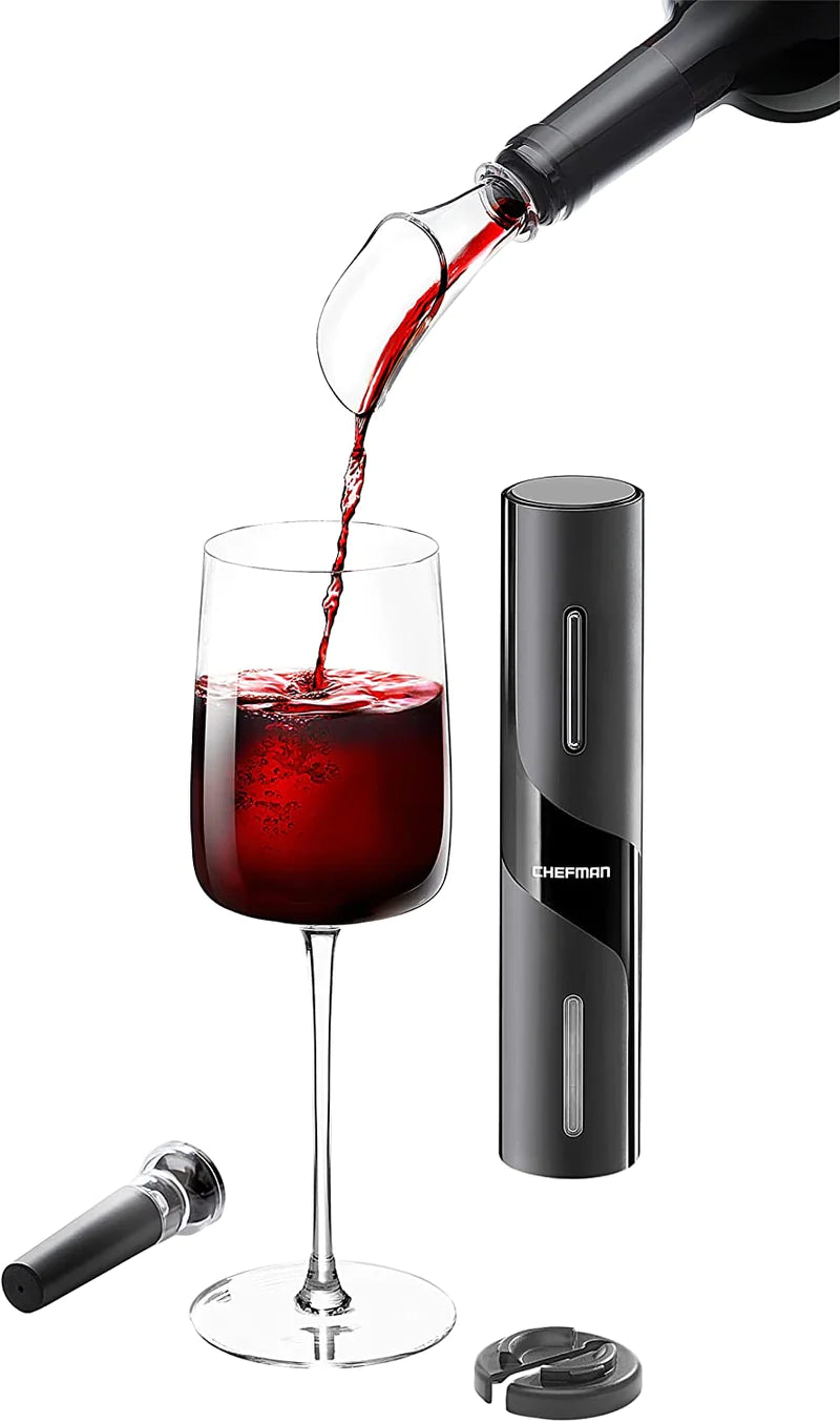 Electric Wine Opener Chefman Battery Operated with Bonus Foil Cutter & Pourer.