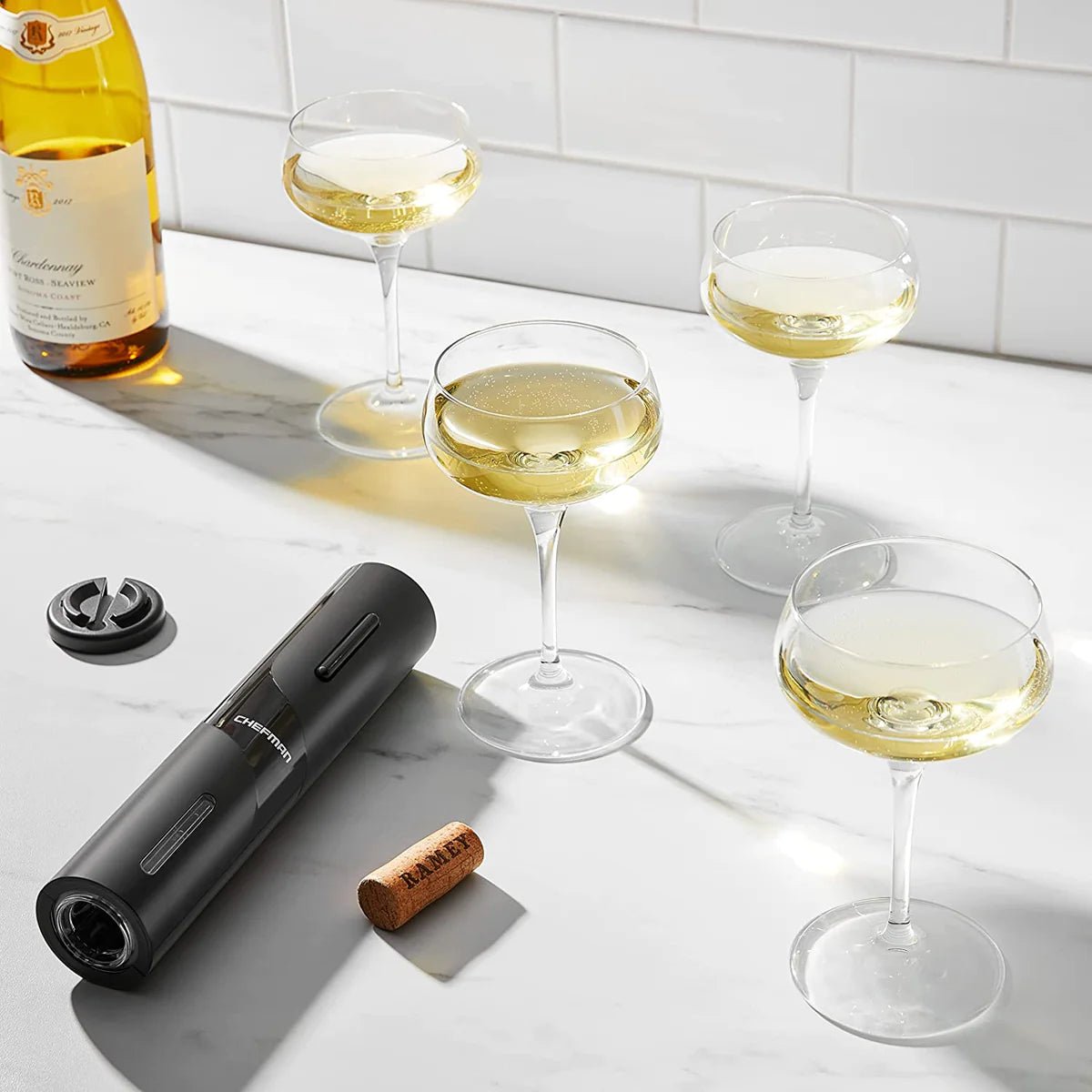 Electric Wine Opener Chefman Battery Operated with Bonus Foil Cutter & Pourer.