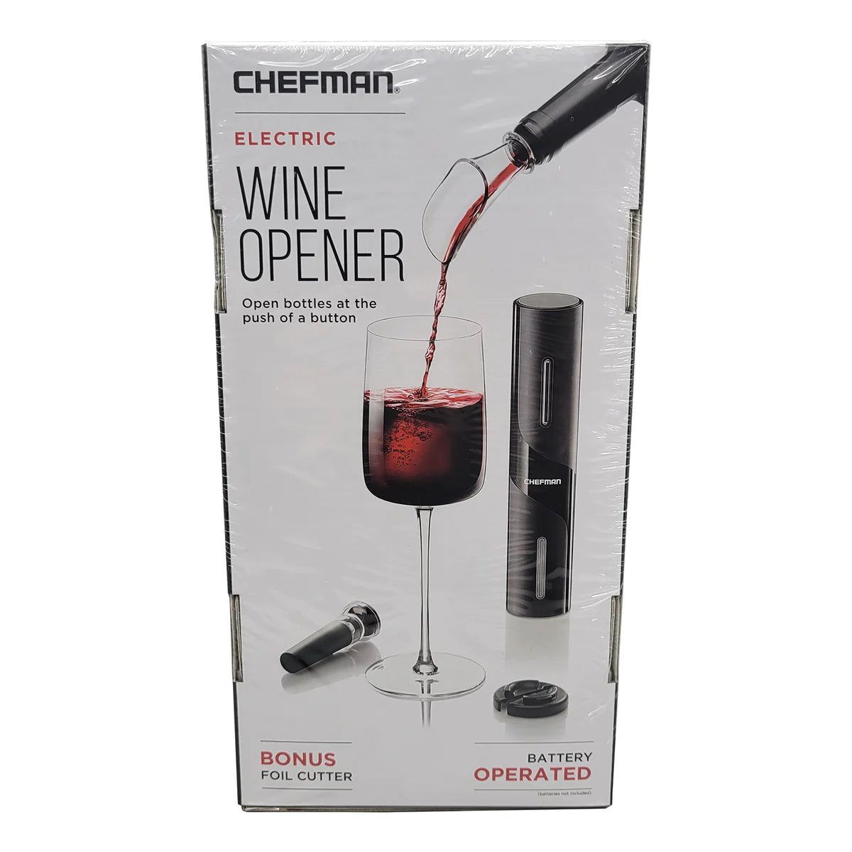 Electric Wine Opener Chefman Battery Operated with Bonus Foil Cutter & Pourer.